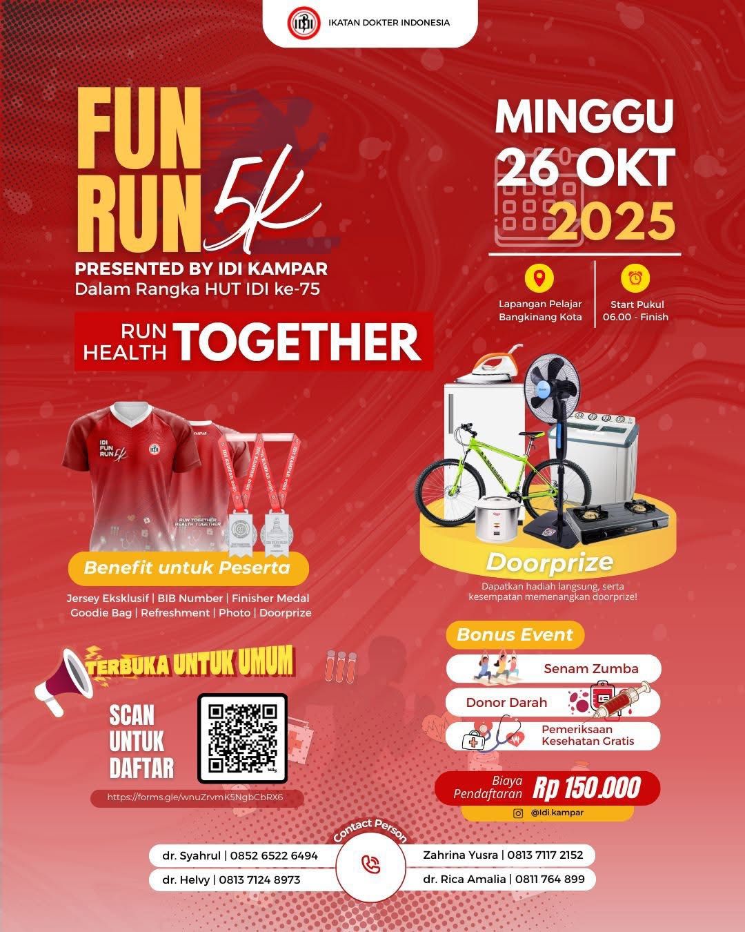IDI Kampar Gelar Fun Run 5K Meriahkan HBDI dan HUT IDI ke-75