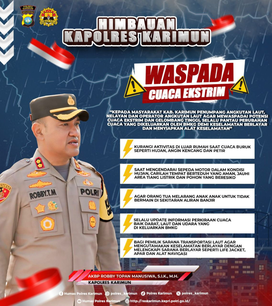 Kapolres Karimun Imbau Masyarakat Waspada Cuaca Ekstrim