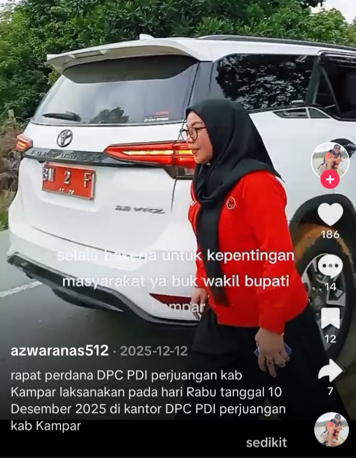 Viral di TikTok, Wabup Kampar Misharti Disorot soal Dugaan Penggunaan Mobil Dinas untuk Kegiatan Partai