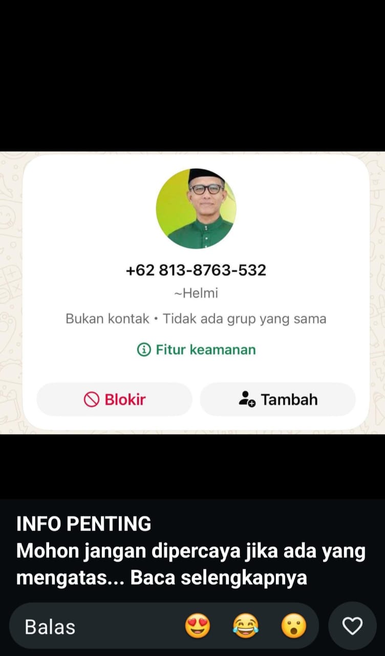 Nomor WhatsApp Catut Nama Plt Kadisdikpora Kampar Beredar, Helmi Imbau Masyarakat Waspada Penipuan