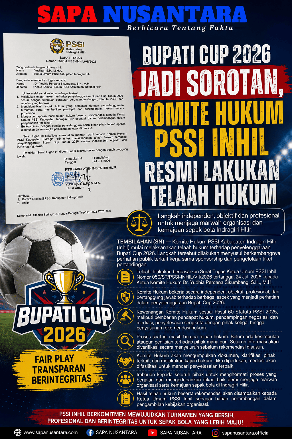 Bupati Cup 2026 Jadi Sorotan, Komite Hukum PSSI Inhil Resmi Lakukan Telaah Hukum