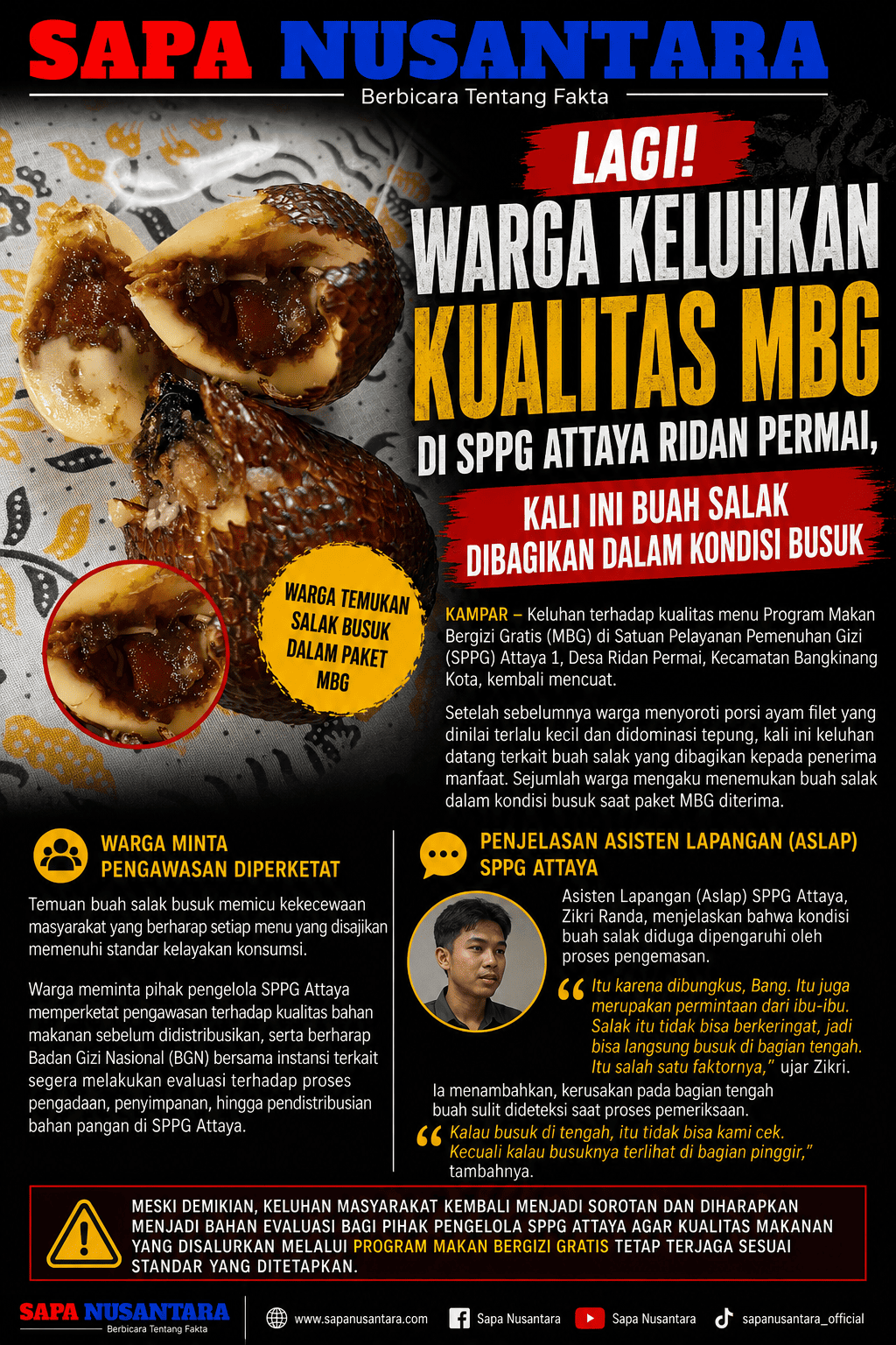 Lagi, Warga Keluhkan Kualitas MBG di SPPG Attaya Ridan Permai, Kali Ini Buah Salak Dibagikan dalam Kondisi Busuk